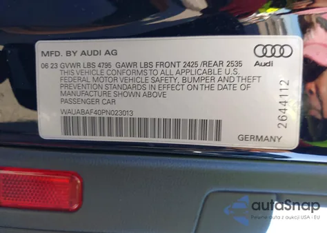 2023 Audi A4 Premium 40 Tfsi Quattro S Tronic из США, поврежденный, VIN WAUABAF40PN023013